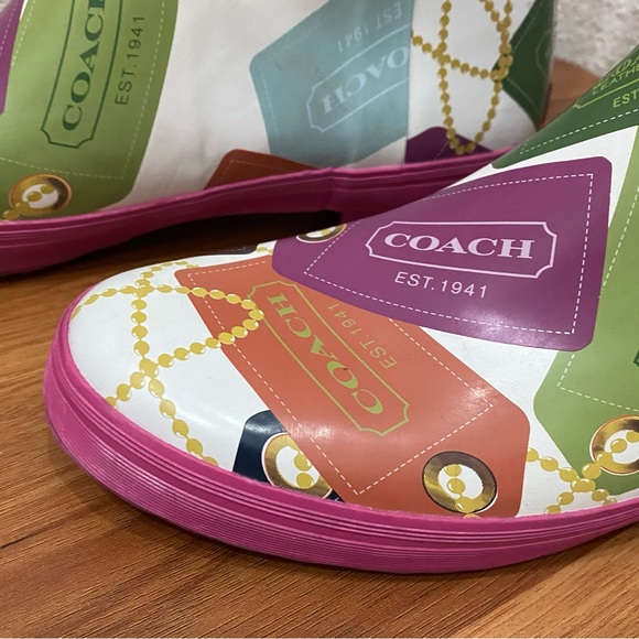 COACH F2460 Pammie Hang Tags Printed Colorful Fun Rain Boots Rubber Size 9B - Picture 14 of 16
